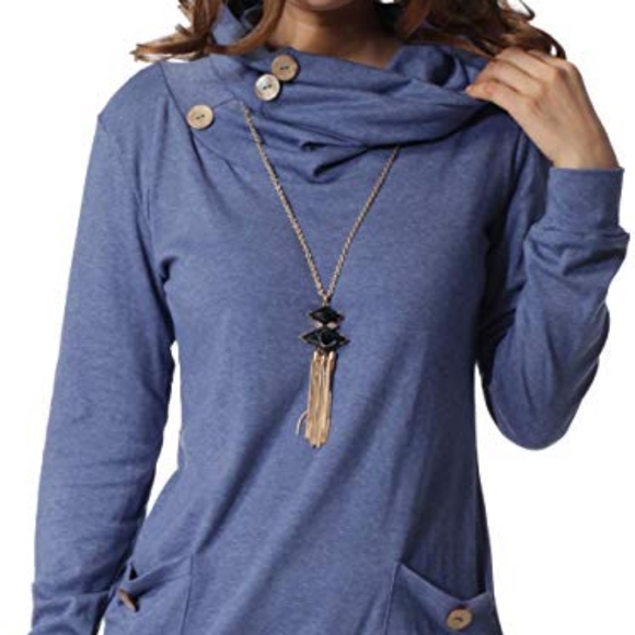 Womens Button Cowl Neck Tunic - Picture 2 of 2